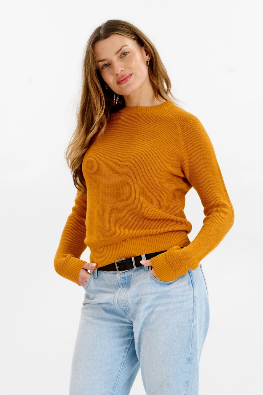 KOMODO Damen vegan Pullover Damen Nebel Senfgelb