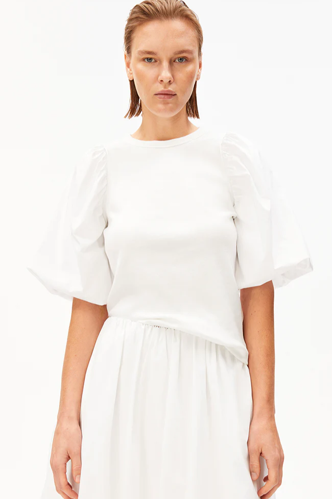 ARMEDANGELS Damen vegan Hemd Puff&Atilde;&curren;rmel Wei&Atilde;Ÿ