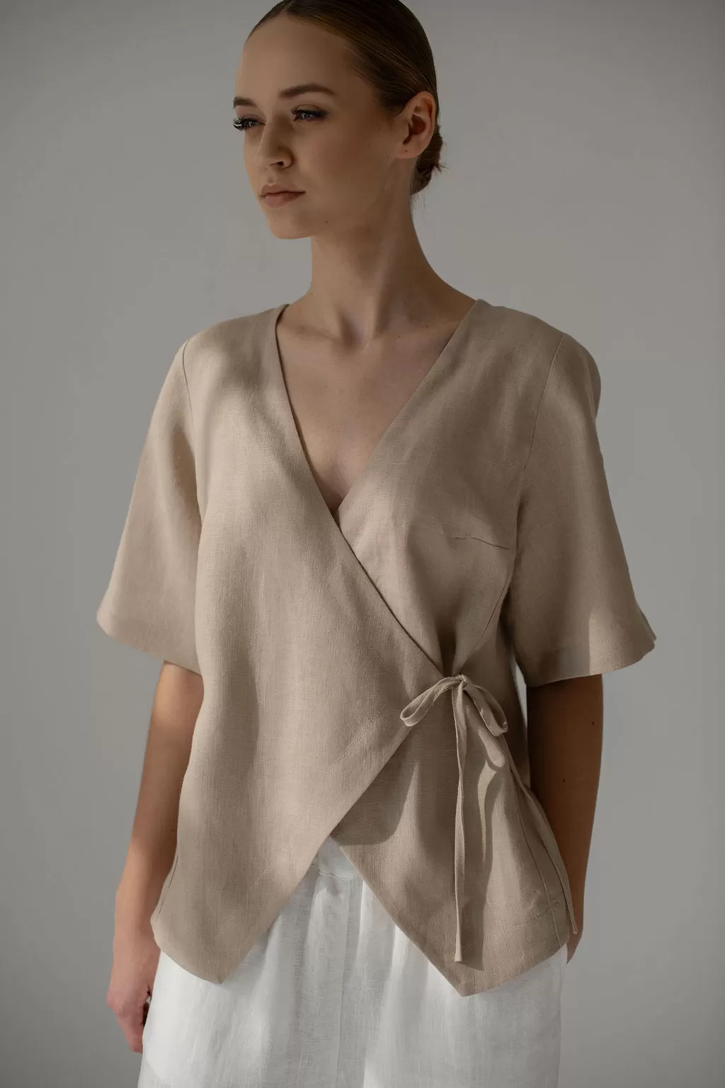 Amber Linen Damen vegan Wickeloberteil Aria Pale Sand