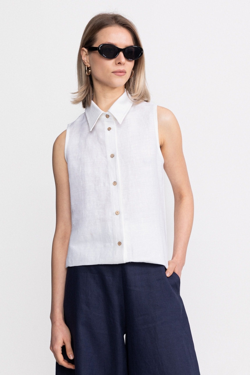 De IONESCU womens vegan Shirt Sleeveless Bârsana White