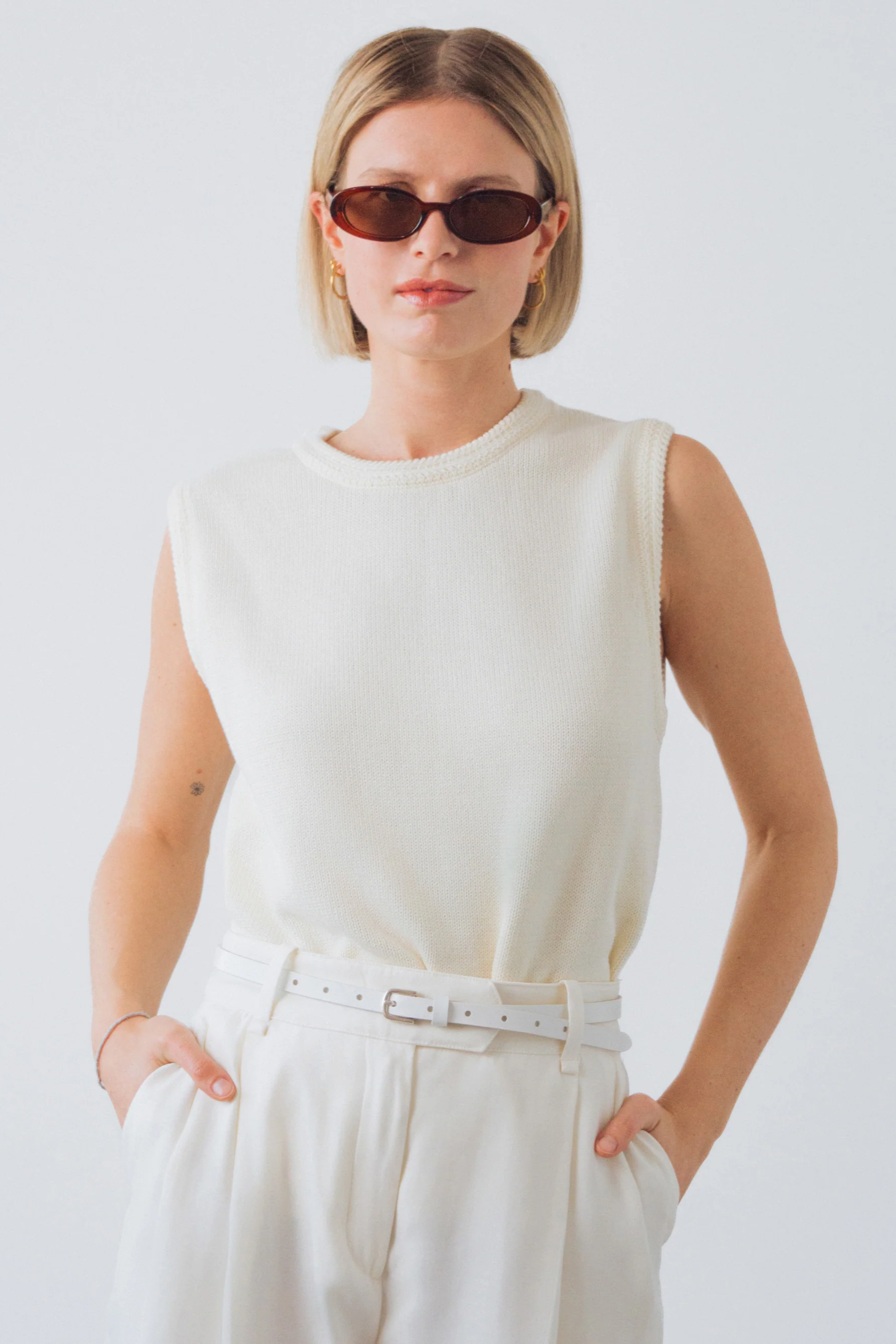Honest Basics womens vegan Vest Knitted White