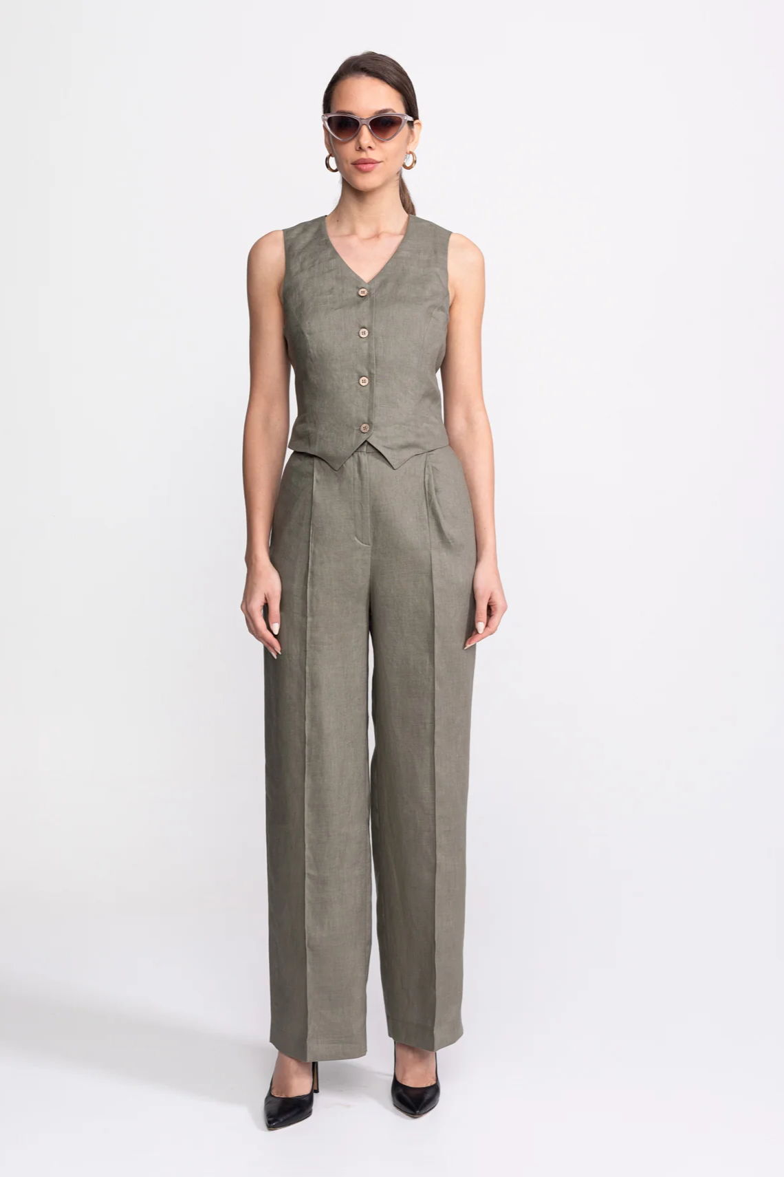 De IONESCU Damen vegan Set Figa Leinen Khaki