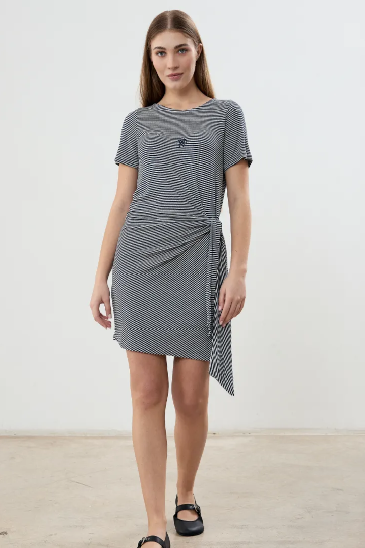 Clotsy Damen vegan Kleid Maxine Blau Gestreift