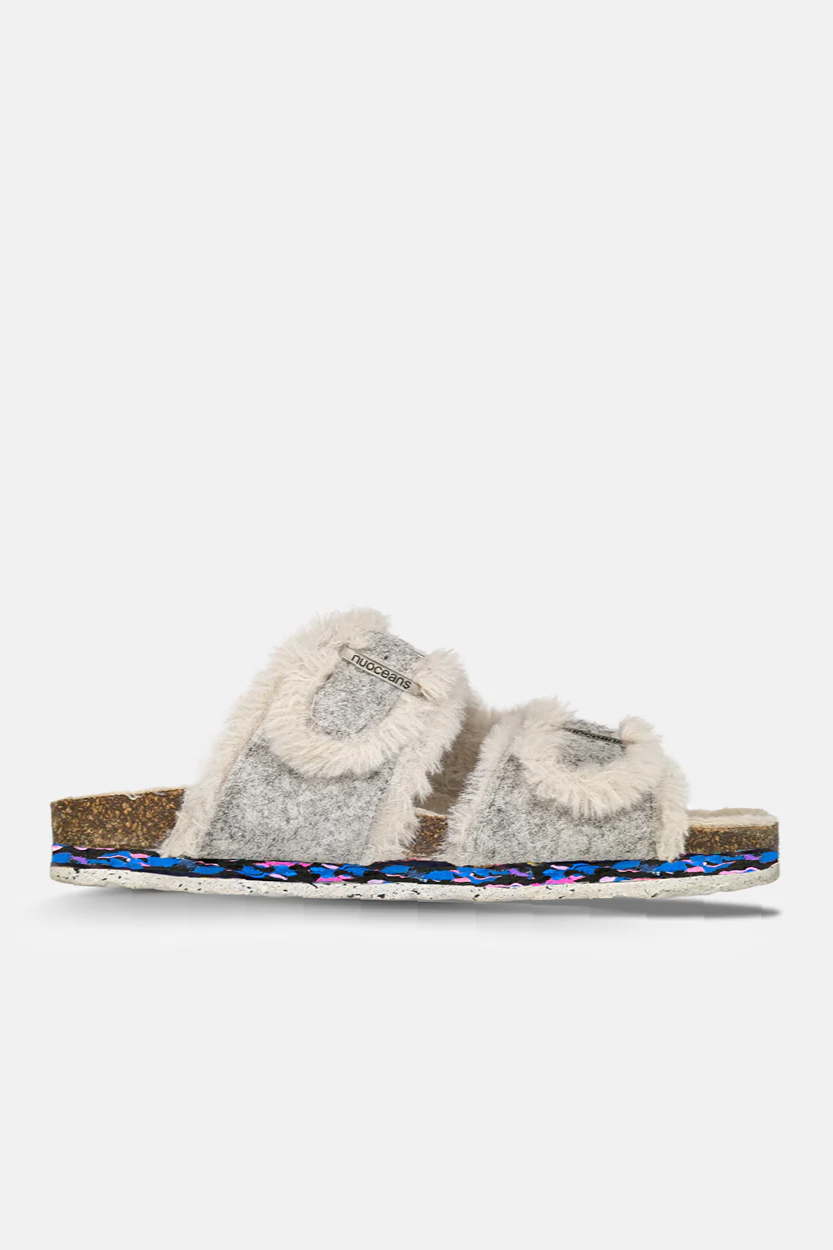 Nuoceans Damen vegan Sandalen Fluff Grau/ Weiß
