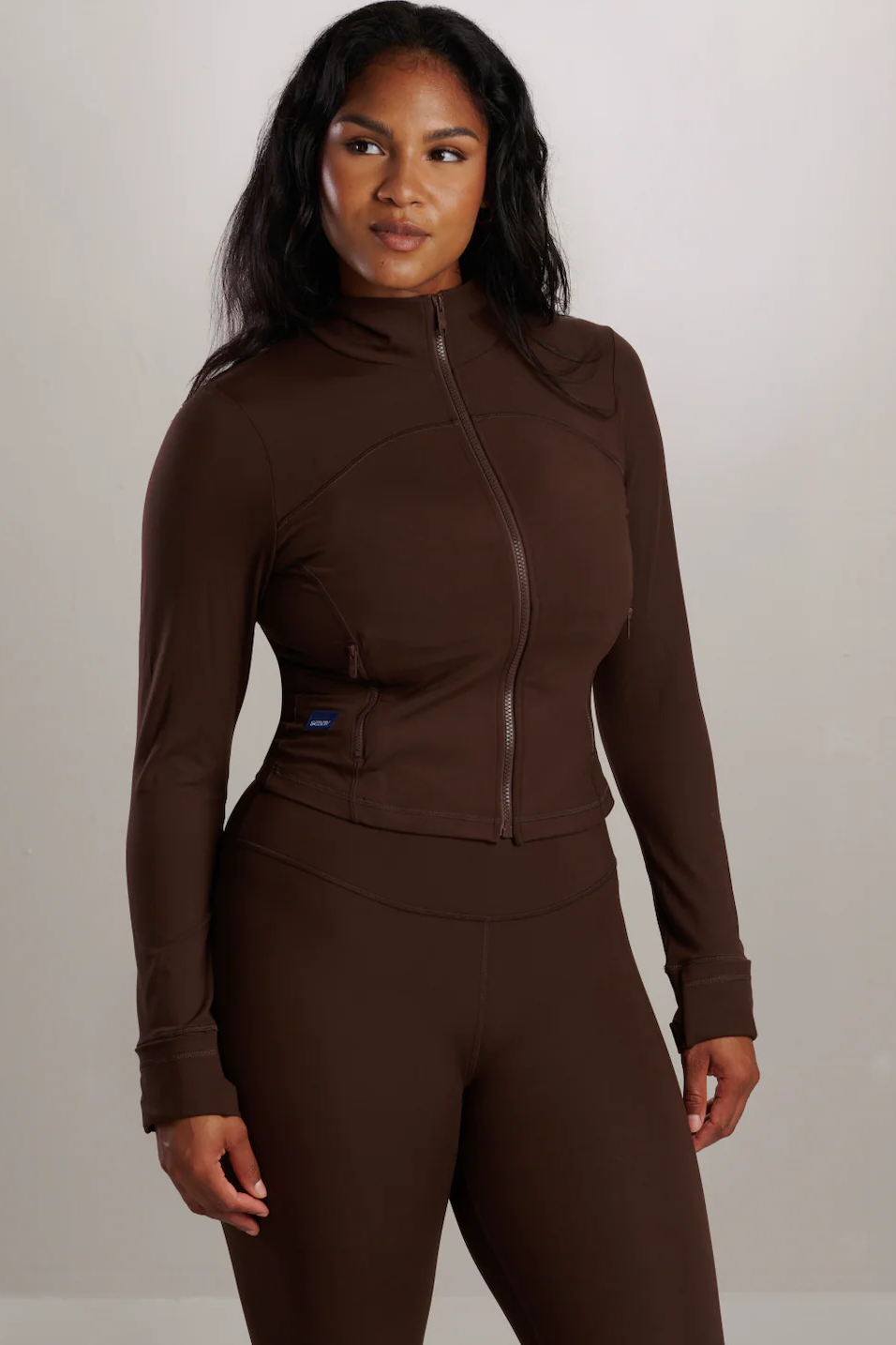SEAAV womens vegan Sports Top Harbor Zip Coffee Bean