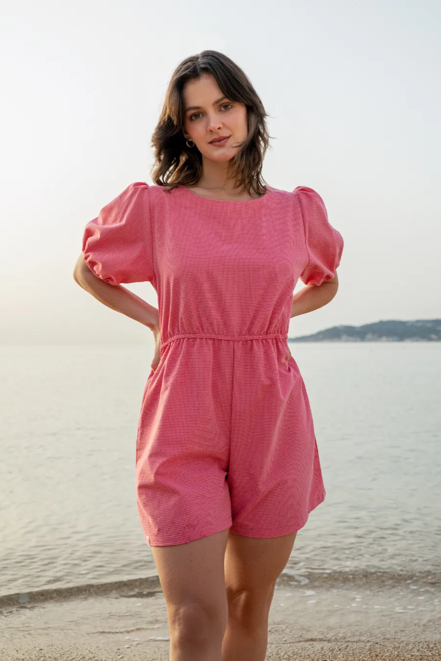 Clotsy Damen vegan Jumpsuit Olivia Vichy Rosa