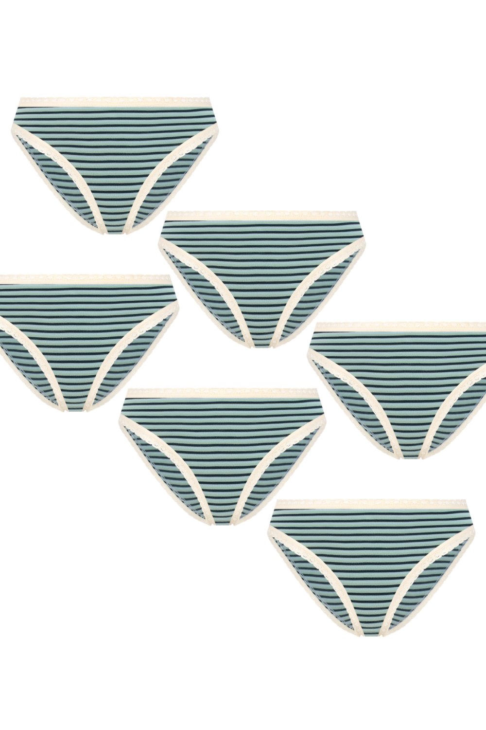 Albero Natur Damen vegan Multipack 6x Slips Mit Spitze Agave/Navy/Grau Blau