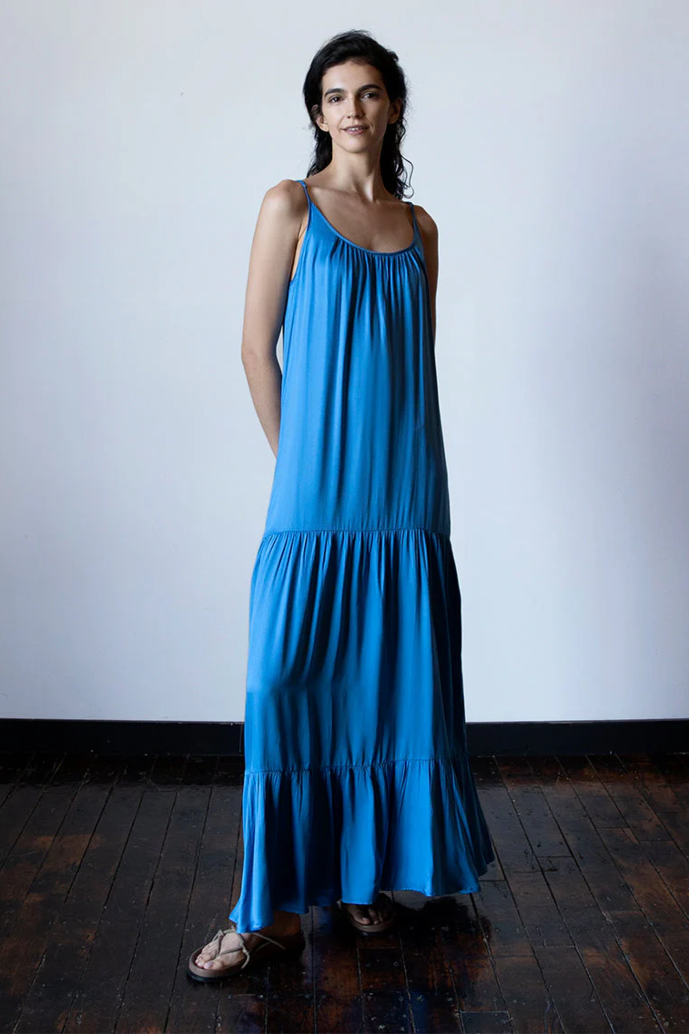 Neu Nomads Damen vegan Kleid Barcelona Maxi Azurblau