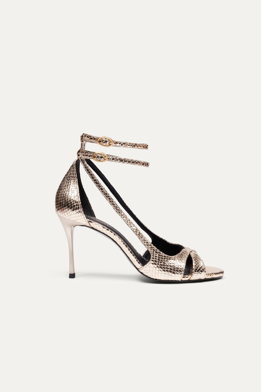 BIKKOU Damen vegan Sandalen Drinks Mit Freunden Gold Python