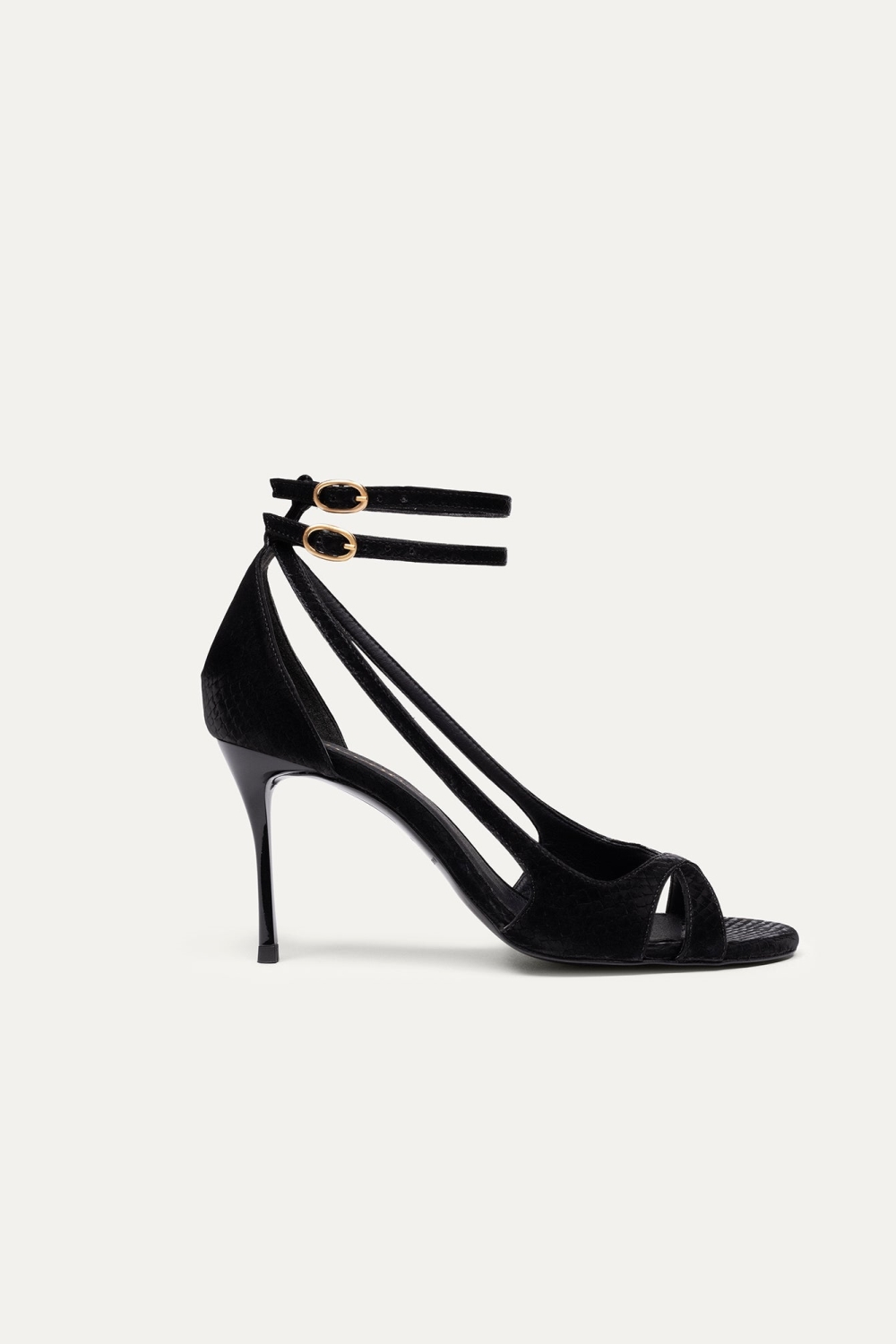BIKKOU Damen vegan Sandalen Drinks Mit Freunden Schwarz Python