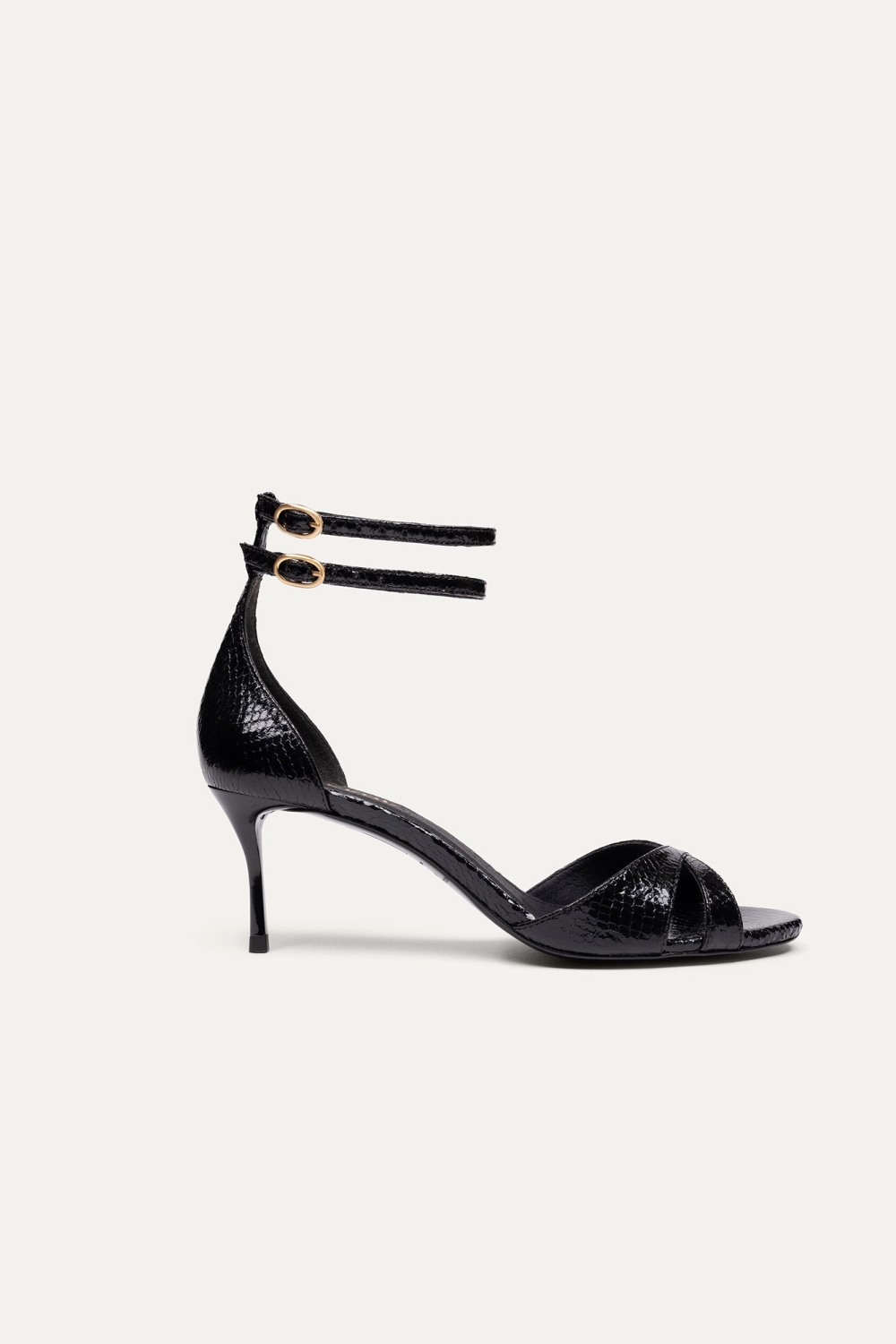 BIKKOU Damen vegan Sandalen Sommer Lunch Schwarz Python