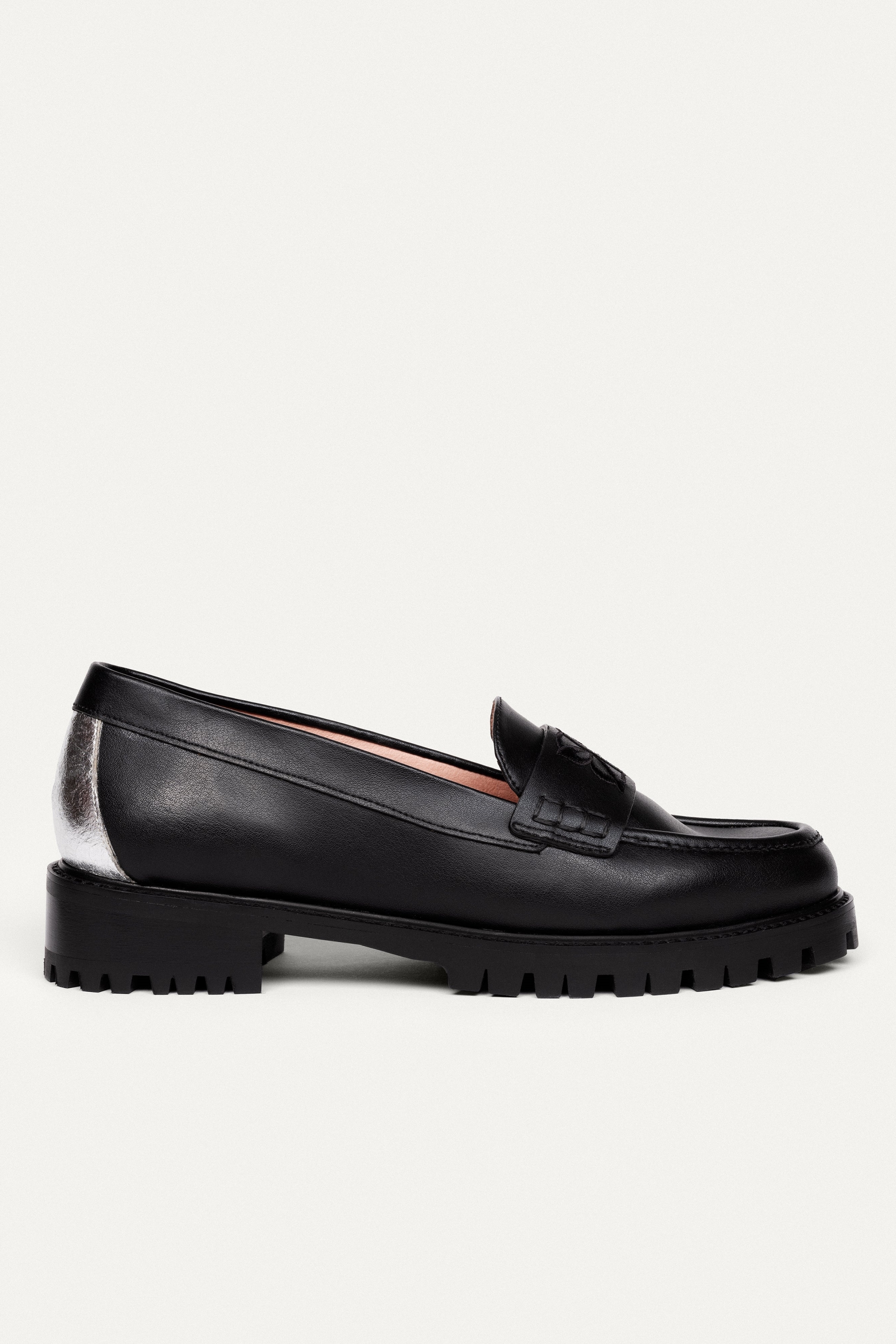 BIKKOU Damen vegan Loafers Conf Call Schwarz Silber