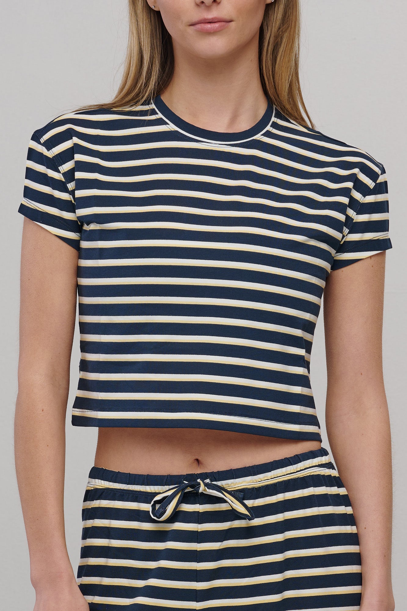 SEAAV womens vegan T-Shirt Sailor Stripe Navy Blue/White