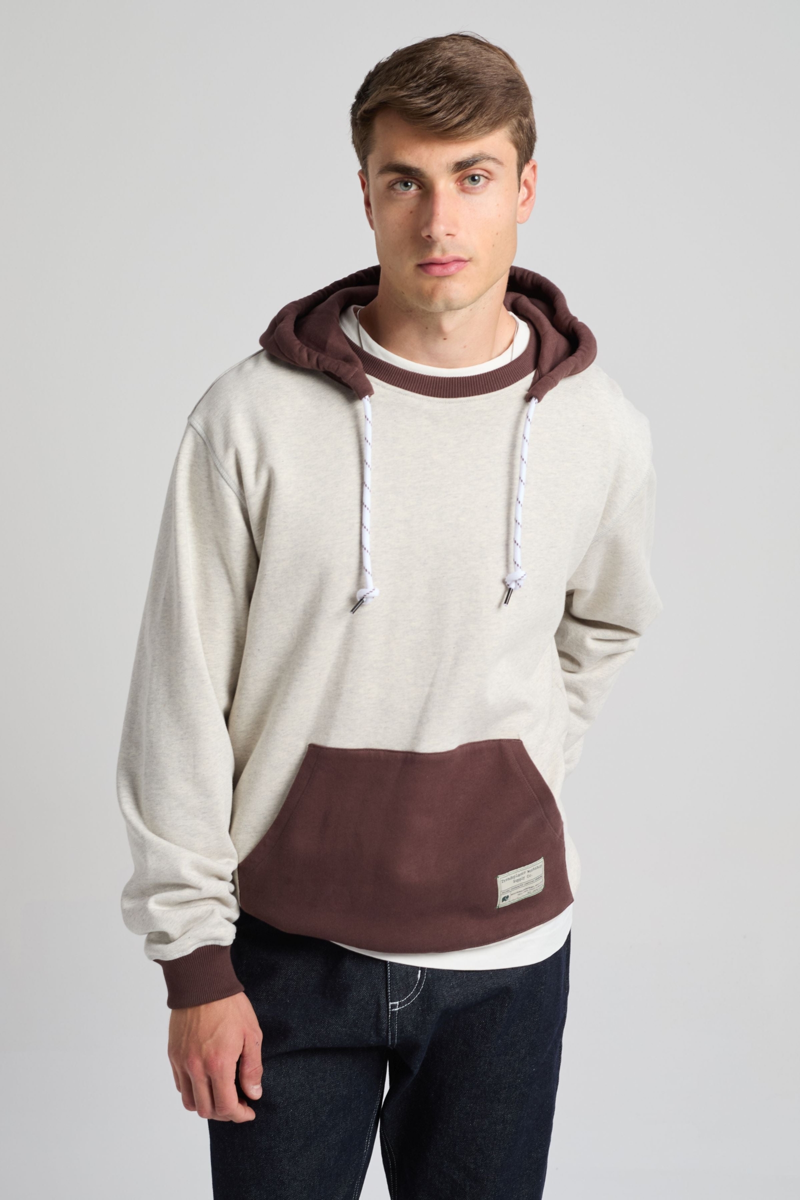 Trendsplant Herren vegan Oversize-Hoodie Warm Meliertes Grau/Kaffee