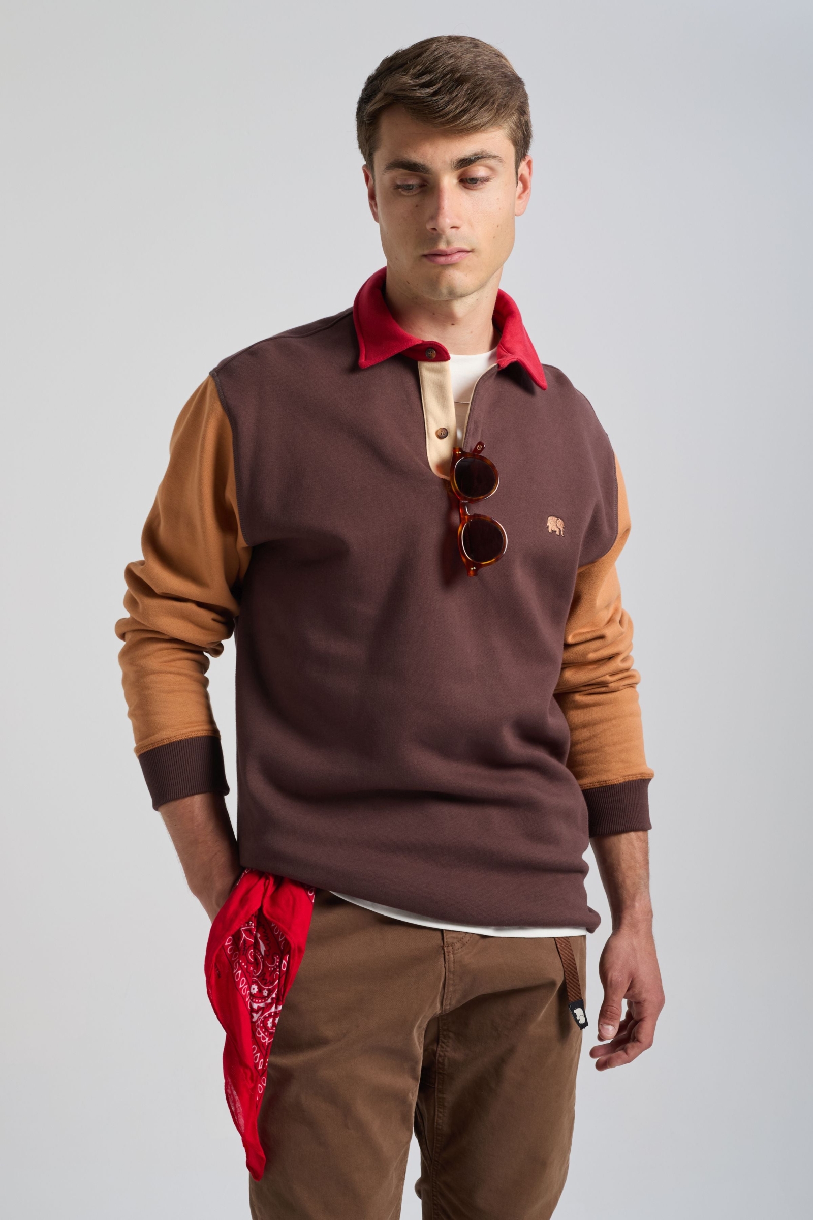 Trendsplant Herren vegan Polo Sweatshirt Color Block Solemnity In Braun