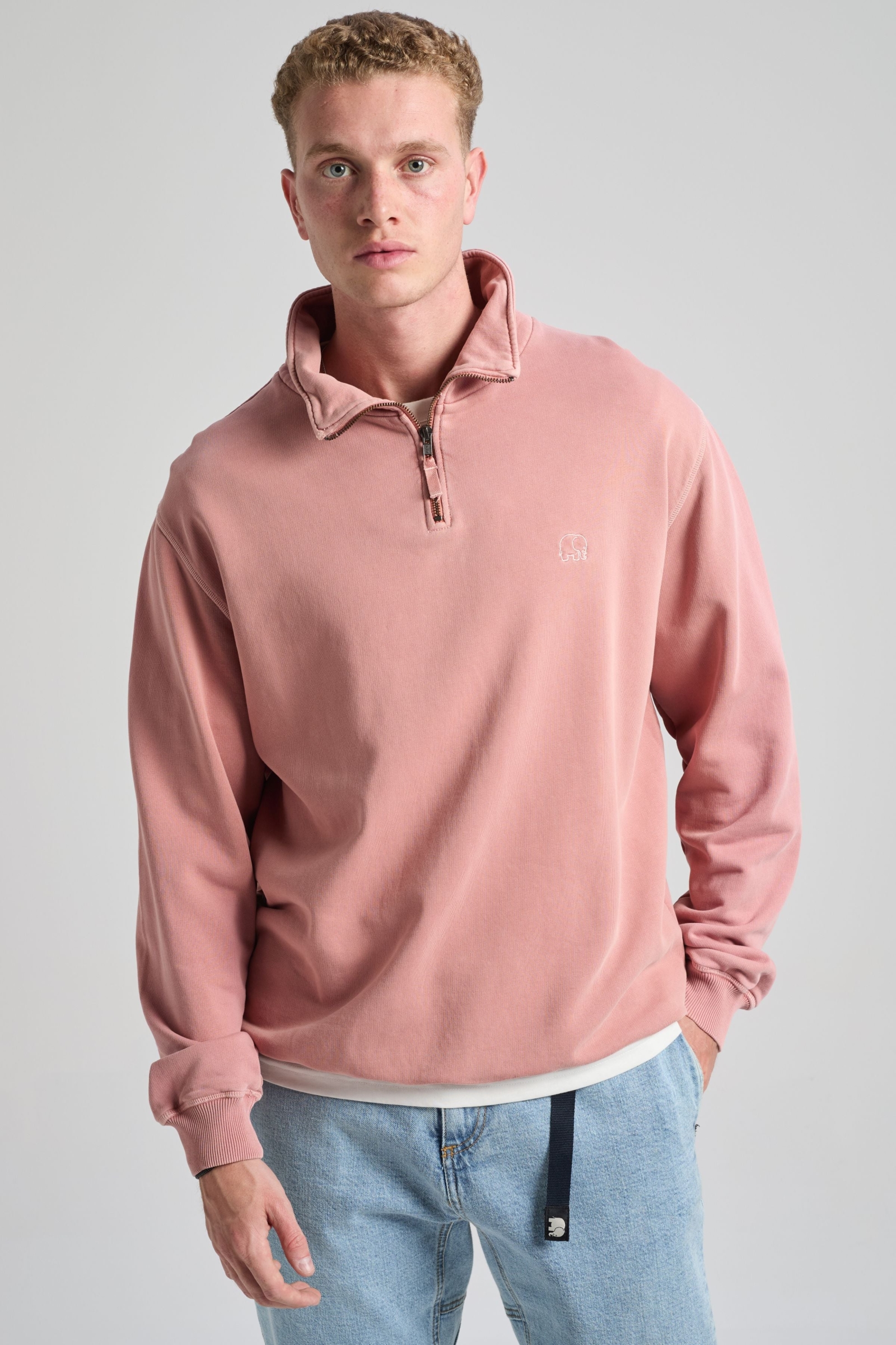 Trendsplant men vegan Sweatshirt Essential Sunwashed Quarter Zip Old Rose