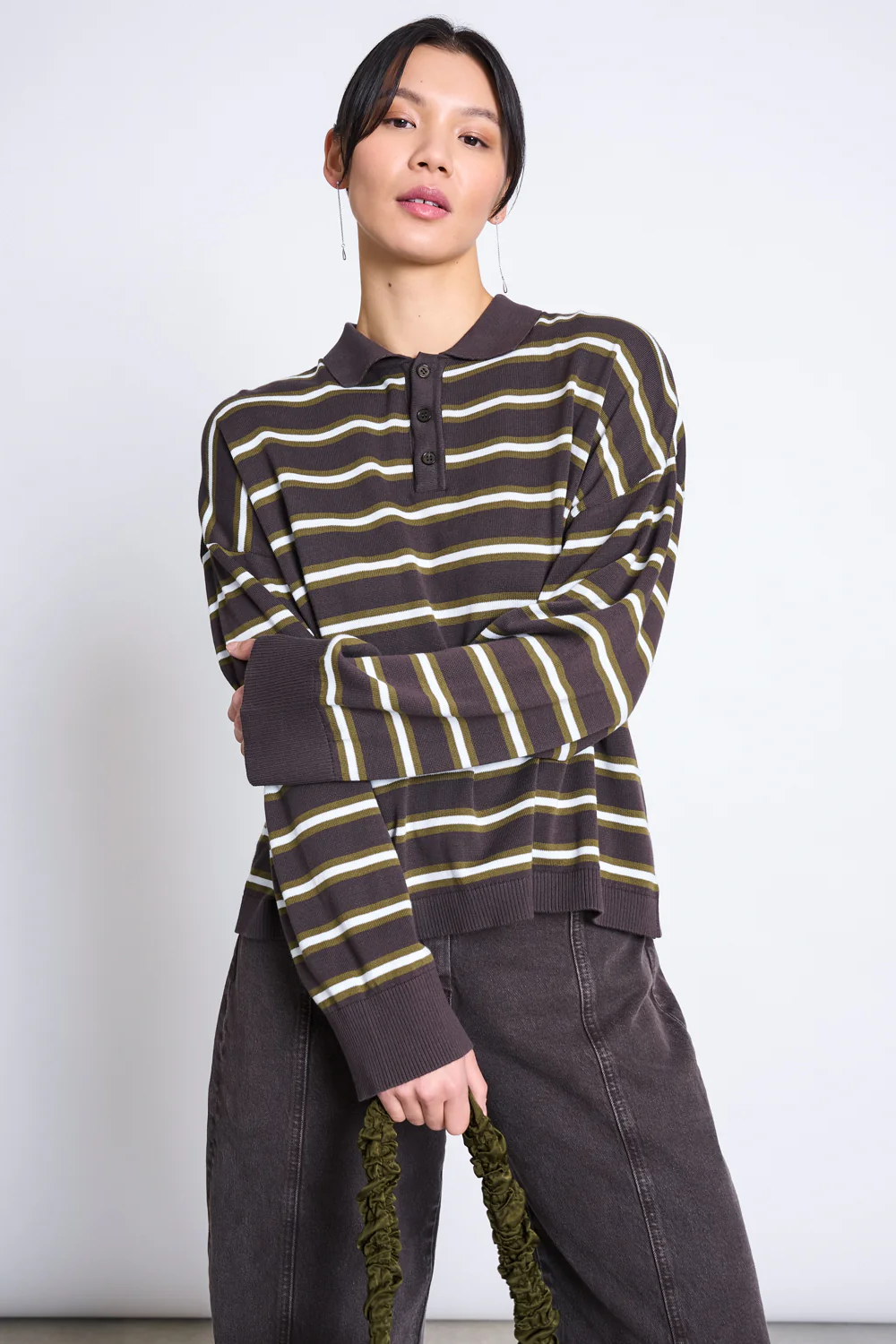 JAN N JUNE JAN 'N JUNE Damen vegan Strick-Polo-Pullover Etta Zartbitter Gestreift