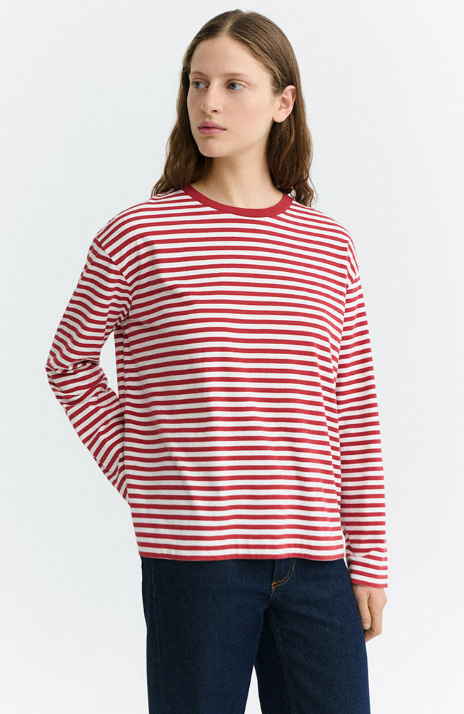 Thinking mu Damen vegan Langarm- Emily Gestreift Wei&Atilde;Ÿ/Rot