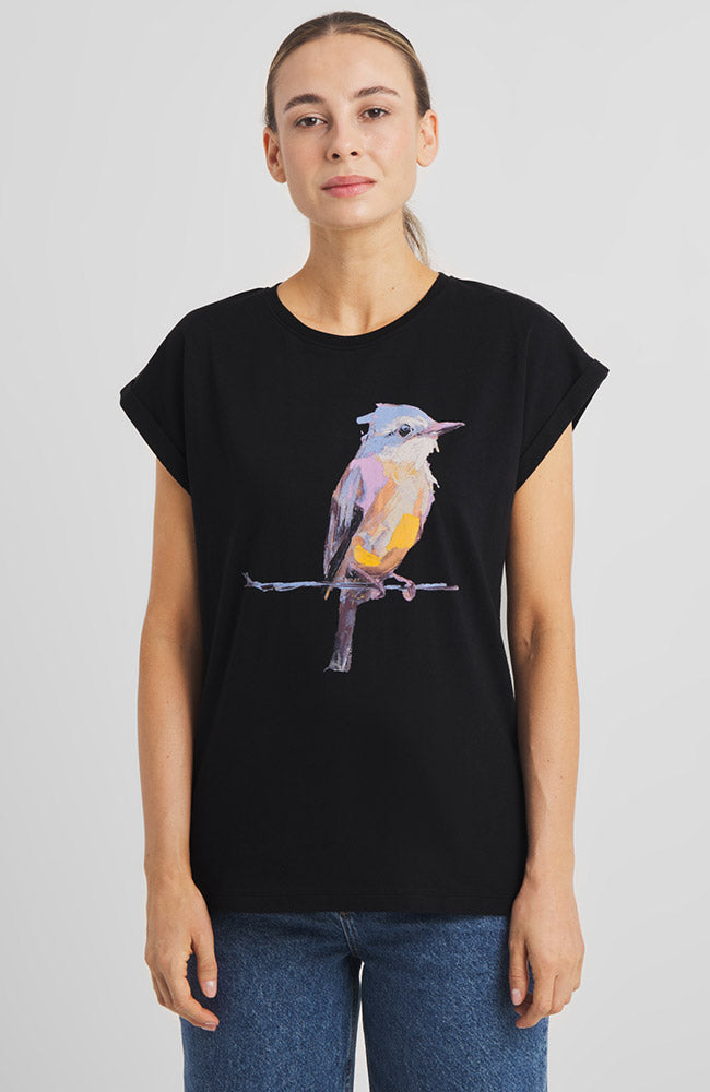 DEDICATED womens vegan T-Shirt Visby Painted Bird Black