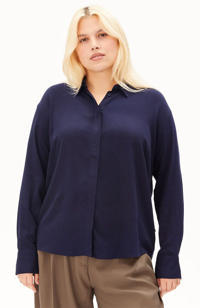 ARMEDANGELS Damen vegan Langarmbluse Larisaana Marineblau GetÃ¶nt