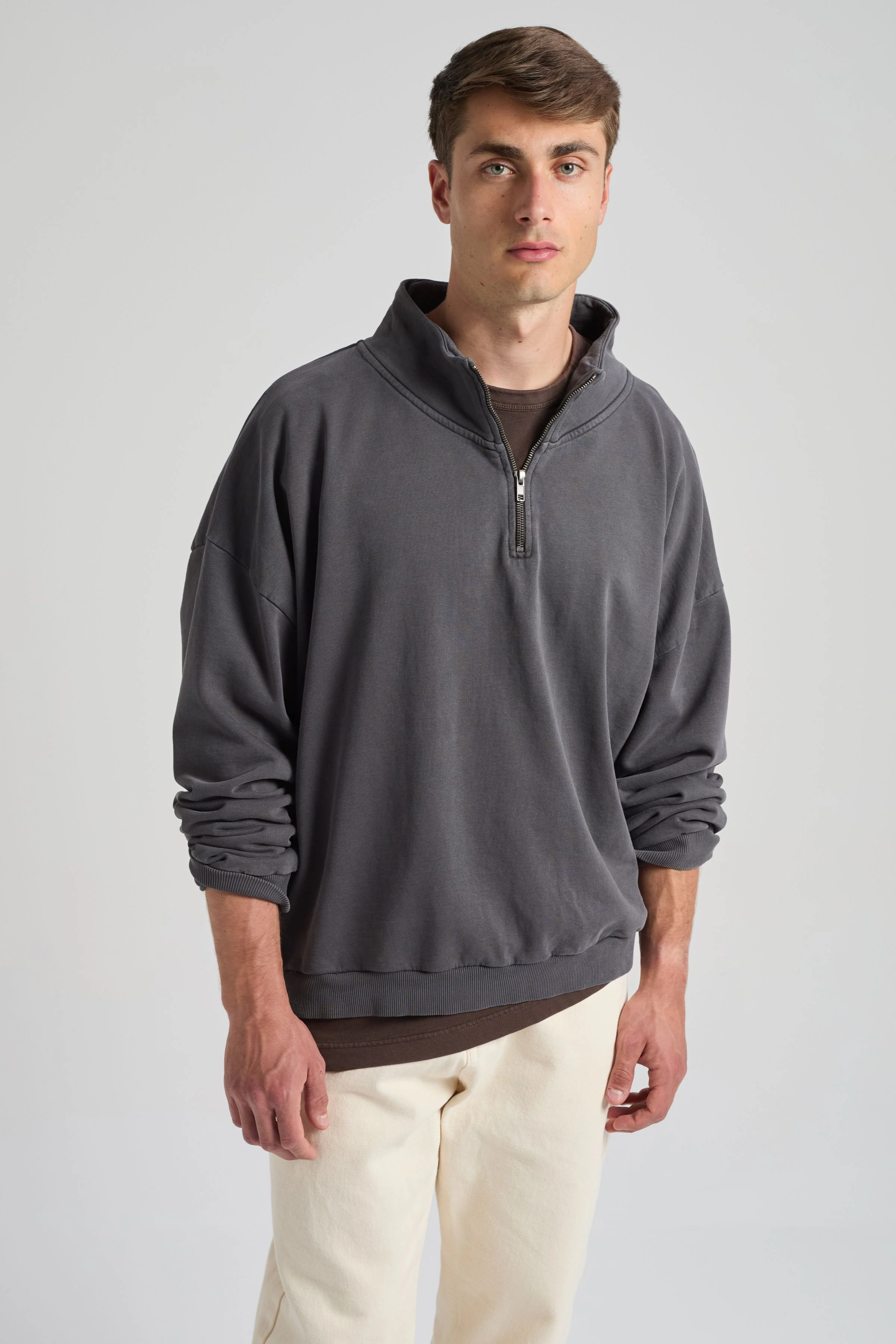 Image of Trendsplant mannen vegan Sweatshirt Axis Super Heavy Quarter Zip Forged Iron Grey