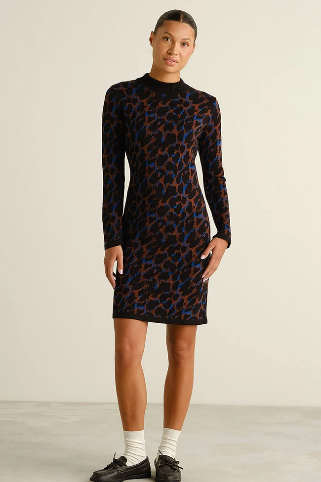 DEDICATED womens vegan Dress Lo Leopard Black/ Blue/ Brown
