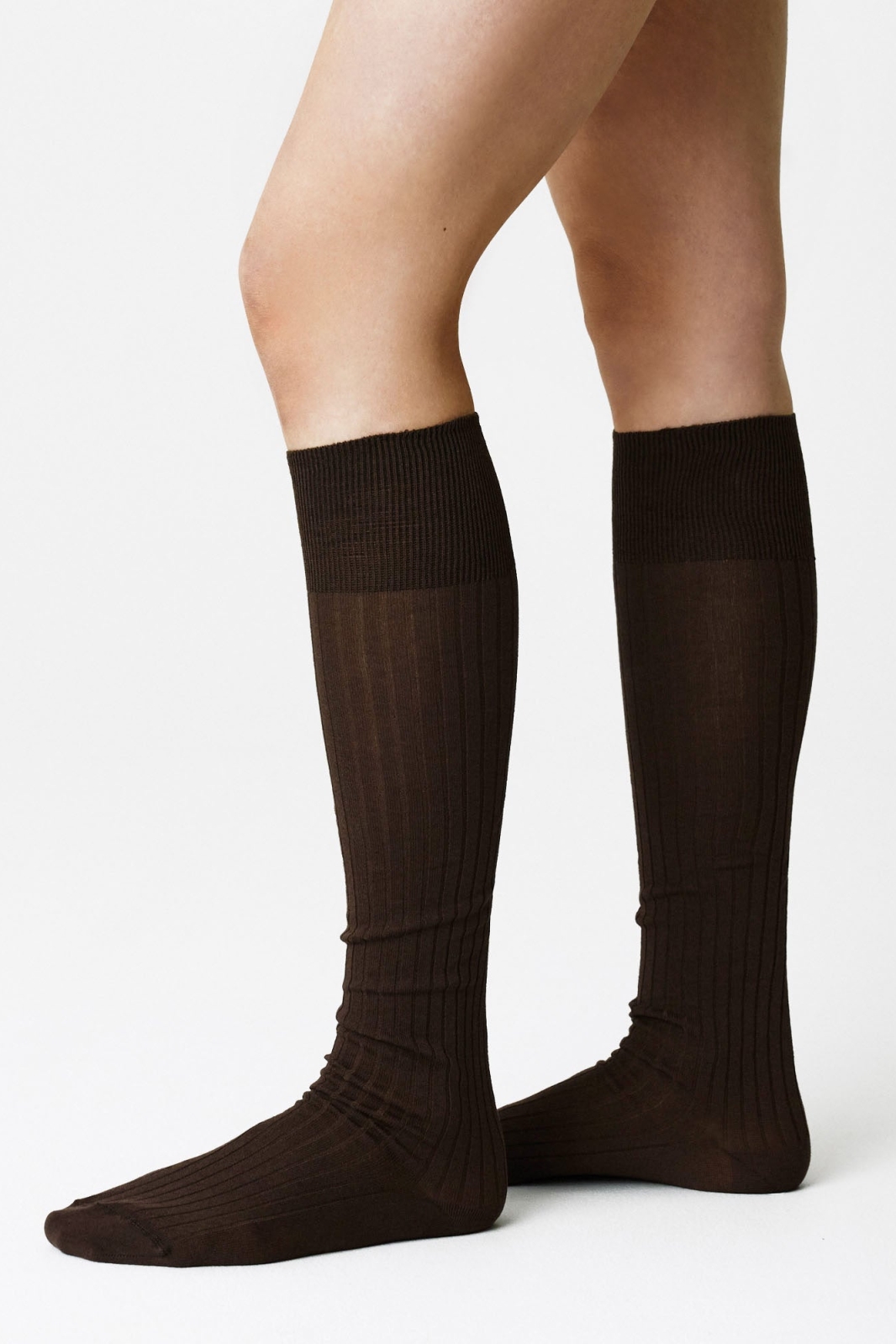 Swedish Stockings womens vegan Knee Highs Loelle Ribbed Dark Brown