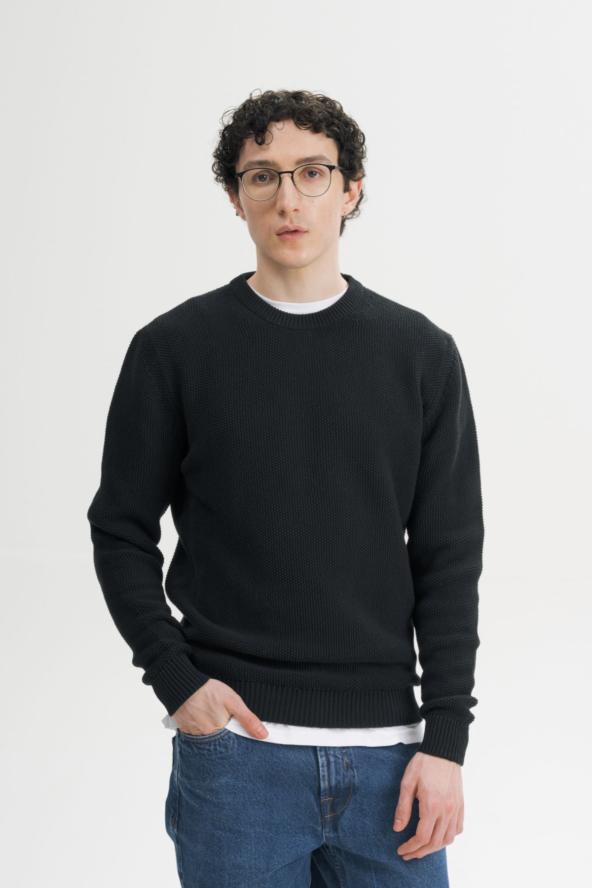 MELA Herren vegan Strickpullover Structured Vareen In Schwarz