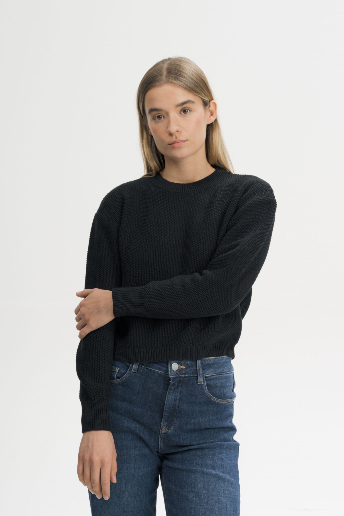 MELA Damen vegan Strickpullover Structured Suriya Schwarz