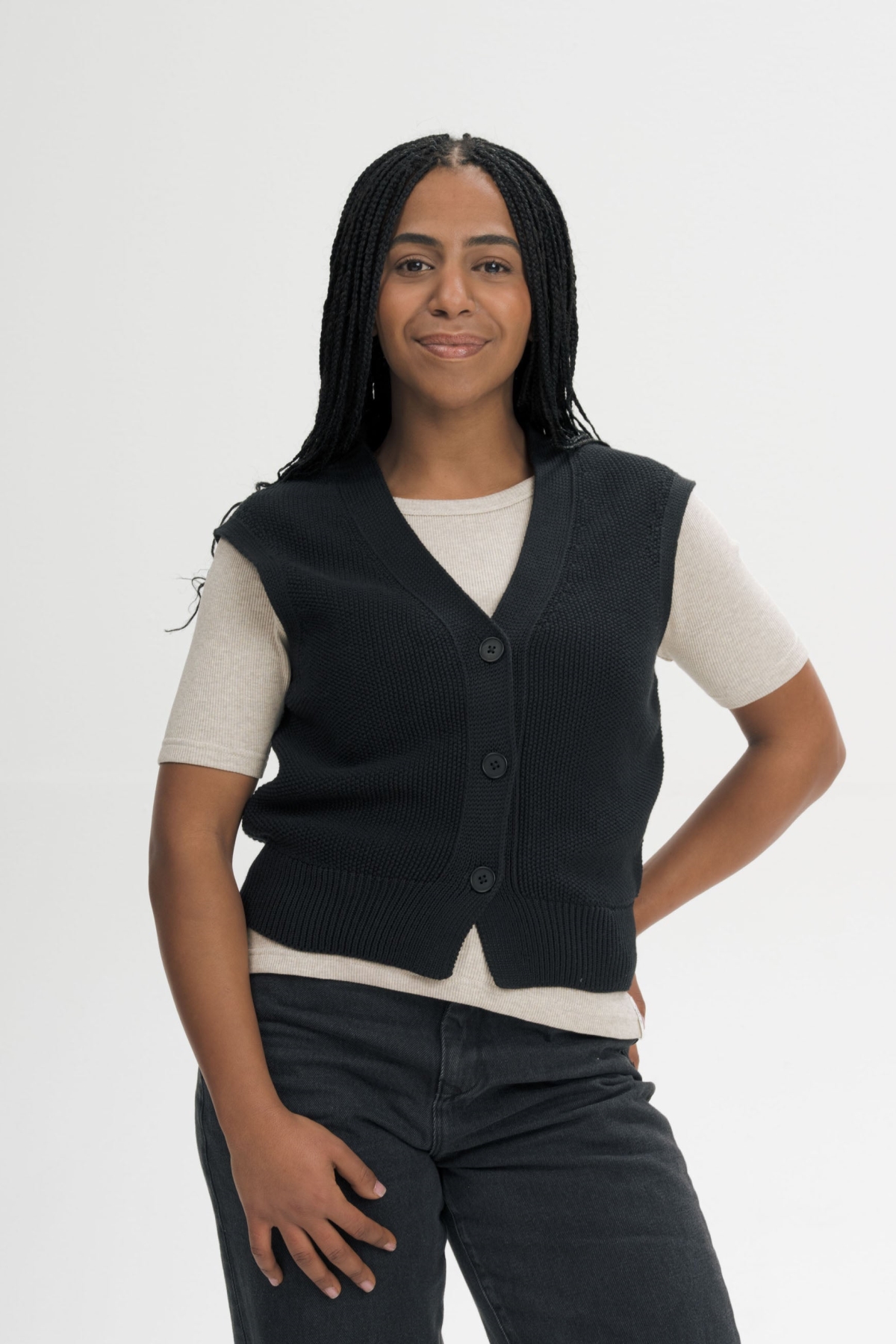 MELA womens vegan Knitted Vest Structured Bhoja Black