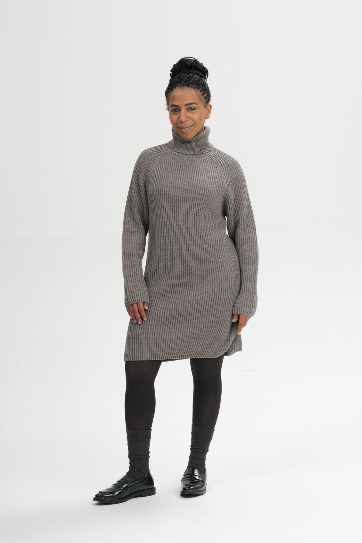 MELA womens vegan Dress Rib Knit Turtleneck Arunika Bear Melange