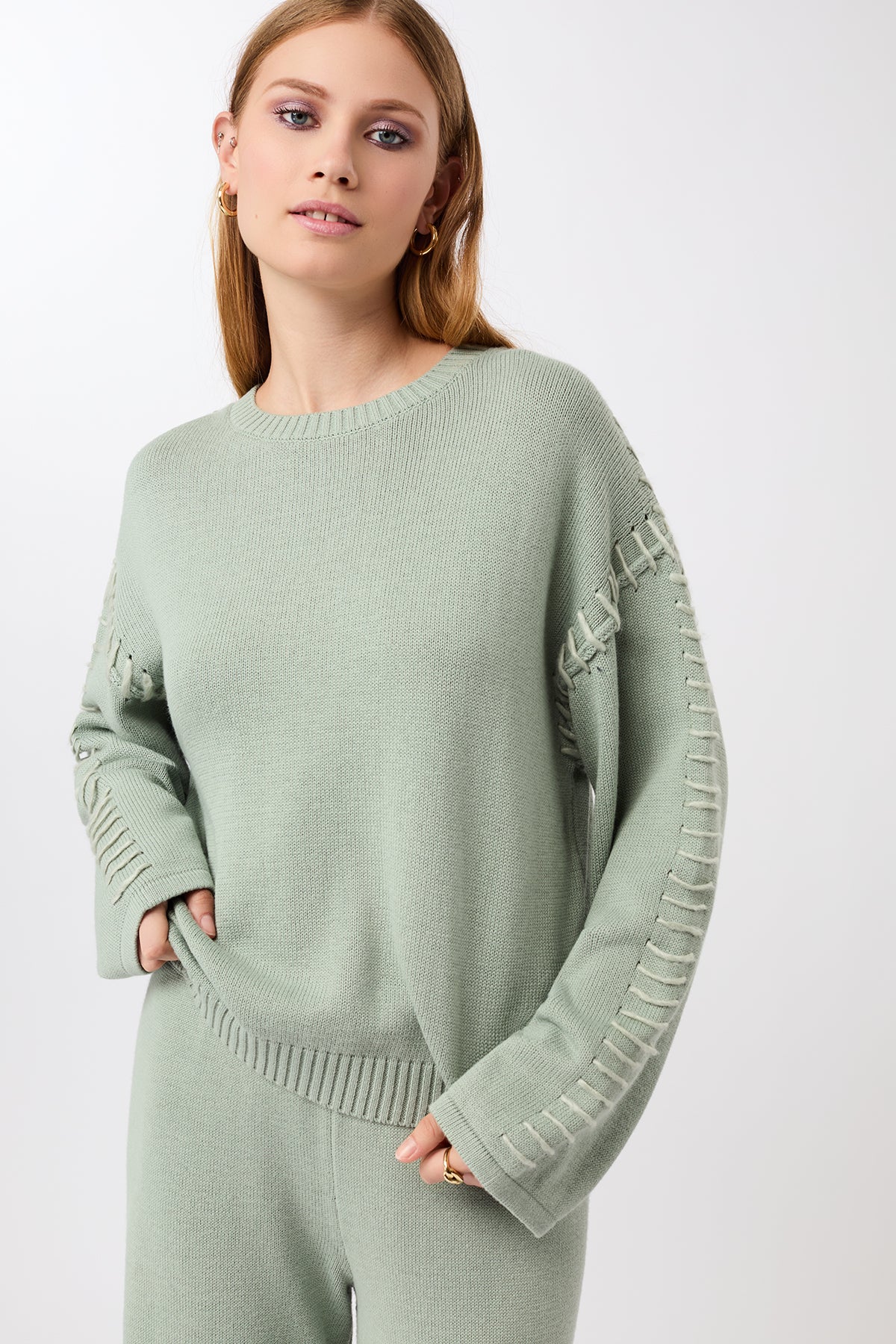 Mandala Damen vegan Locker Sitzender Strickpullover In W&Atilde;&frac14;stengr&Atilde;&frac14;n