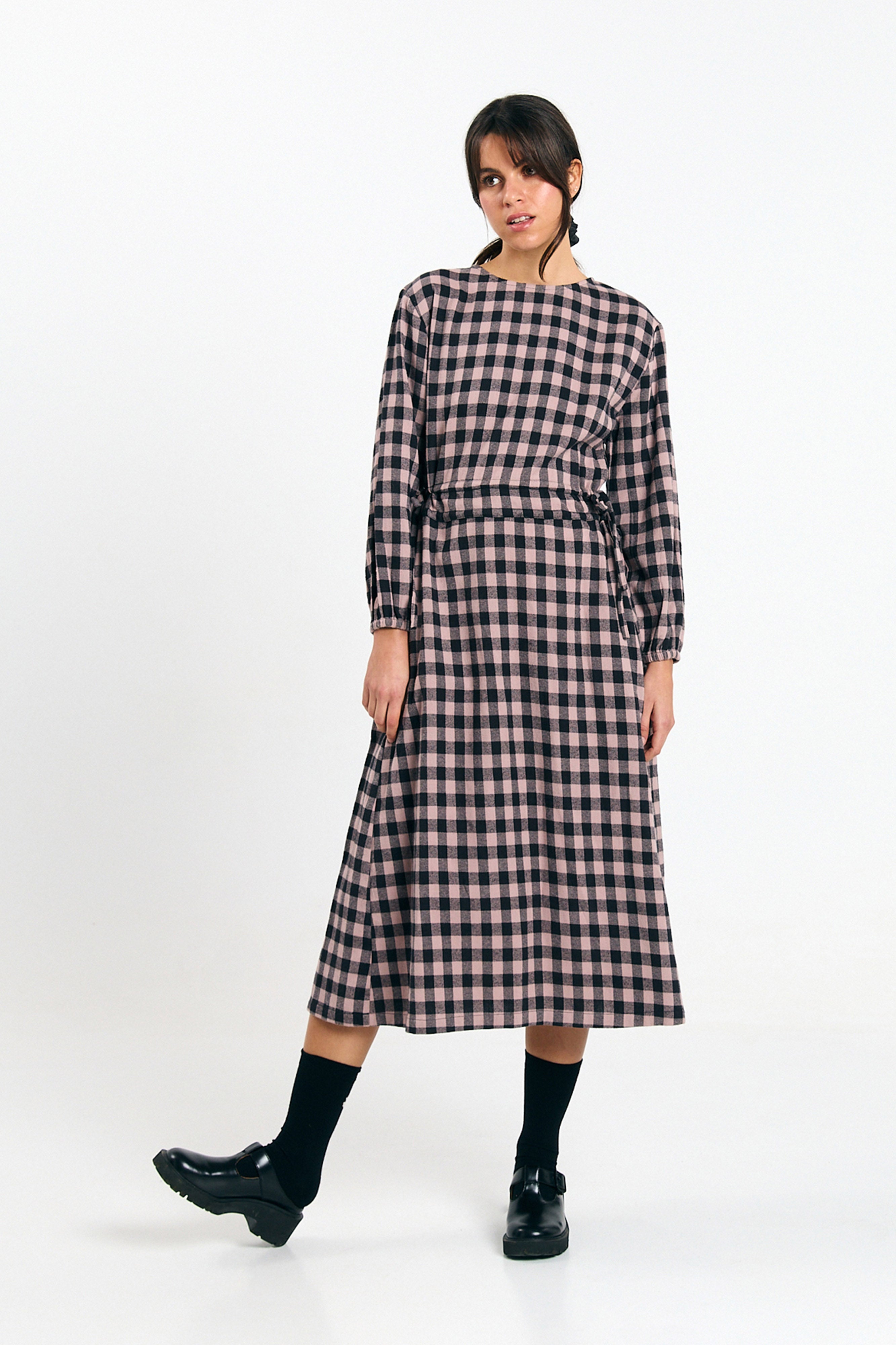 SUITE13LAB Damen vegan Kleid Ota Check Schwarz Ecru