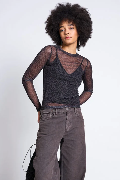 JAN N JUNE JAN 'N JUNE Damen vegan Top Dora Mesh Dark Leopard