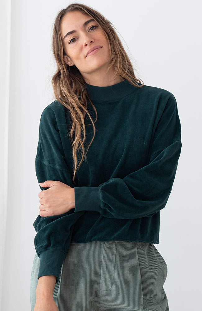 TWOTHIRDS Damen vegan Pullover Binz Veganer Samt Dunkelgr&Atilde;&frac14;n
