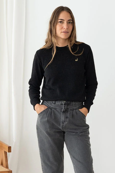 TWOTHIRDS Damen vegan Sweater Wando Schwarz Meliert