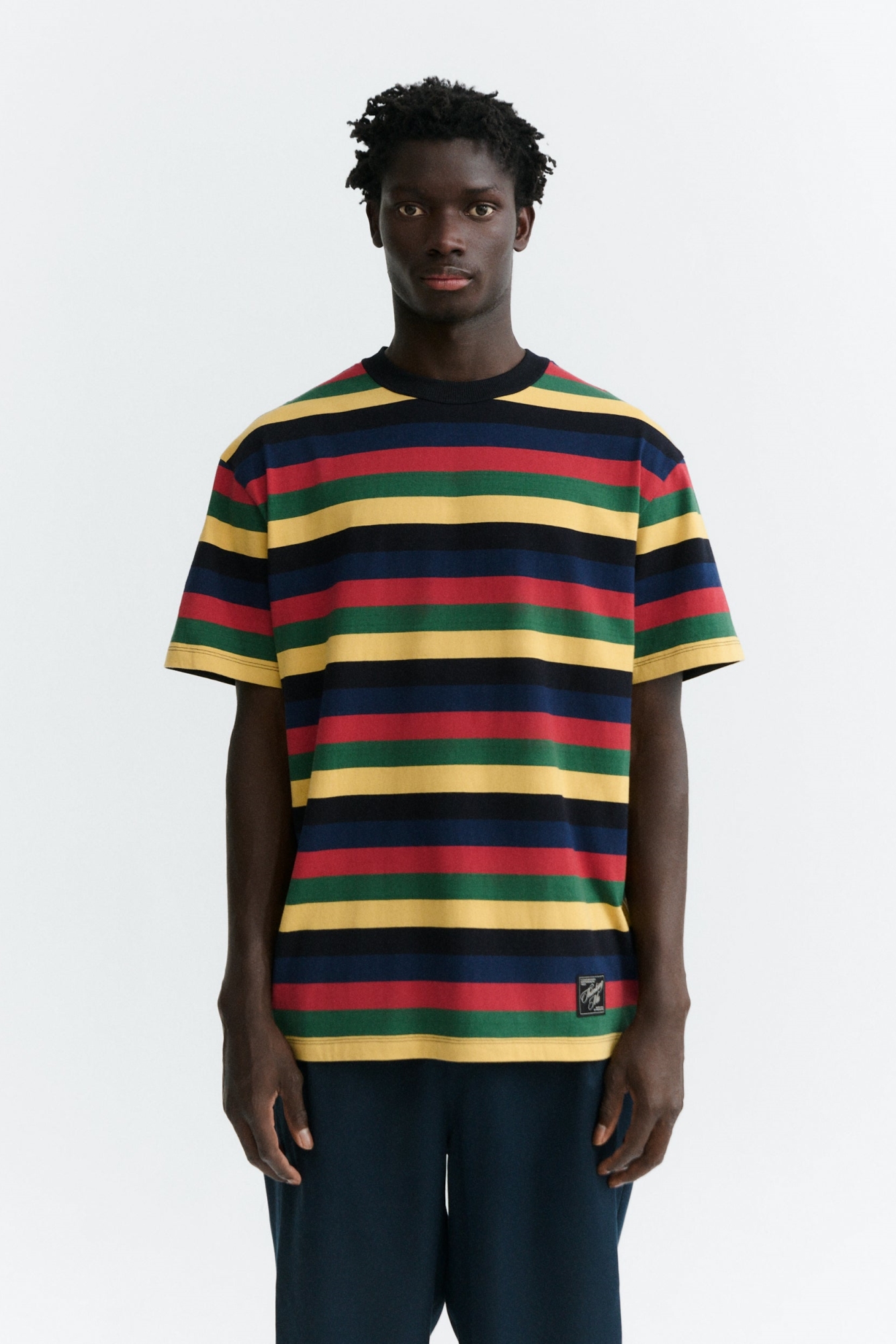 Thinking mu Herren vegan T-Shirt Aaron R Bunte Streifen