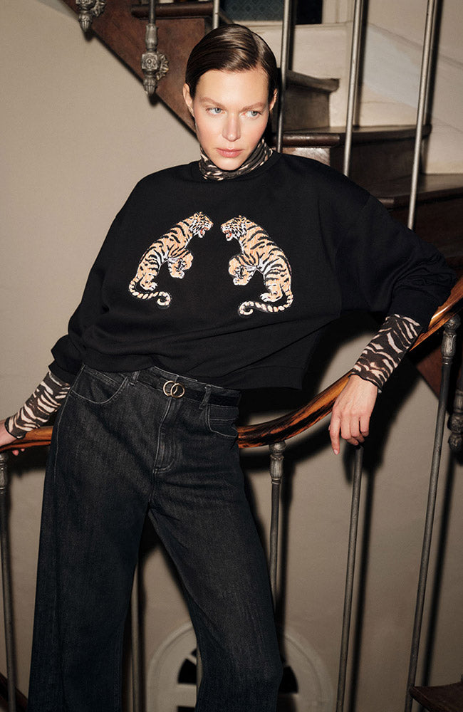 womens vegan Sweatshirt Statement Tiger Black