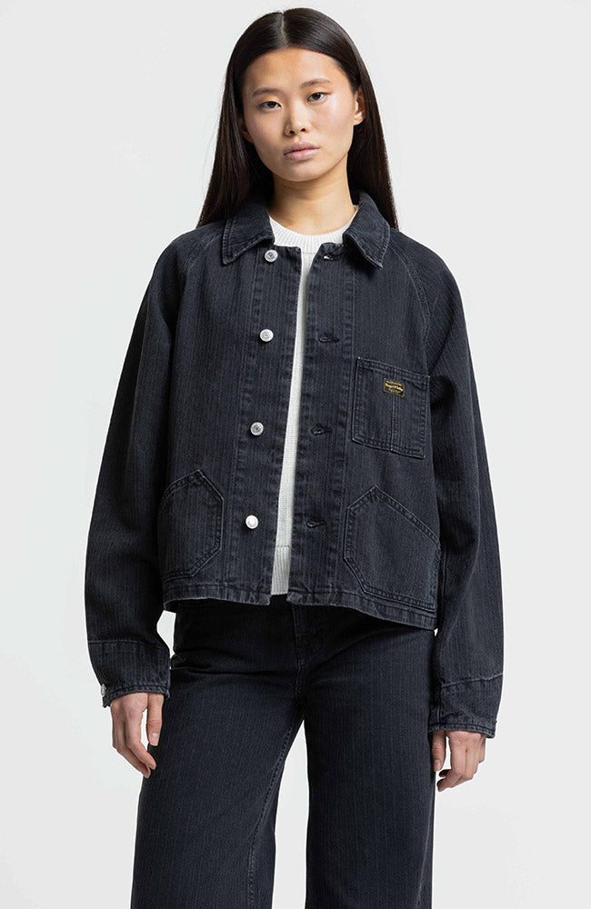 Kings of Indigo Damen vegan Jacke Jeena Stripe Washed Schwarz