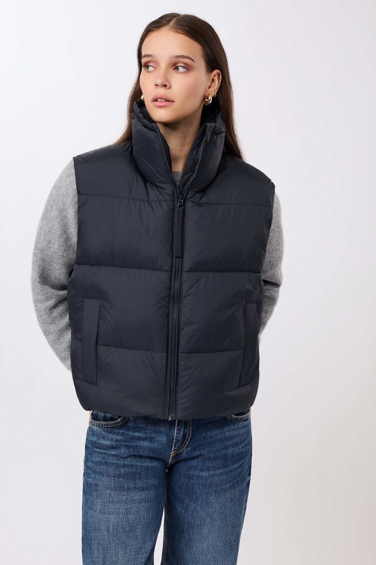 LangerChen Damen vegan Weste Quilted Padded Midnight