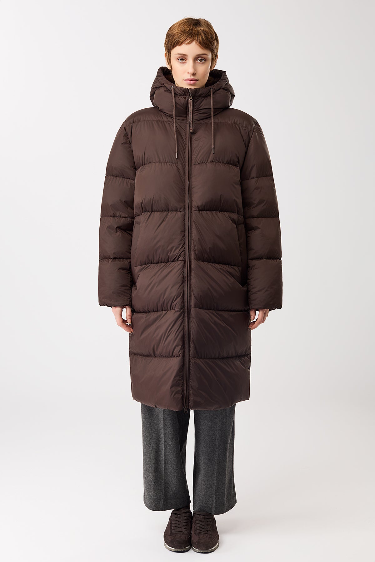 LangerChen Damen vegan Mantel Lightweight Quilted Coffee