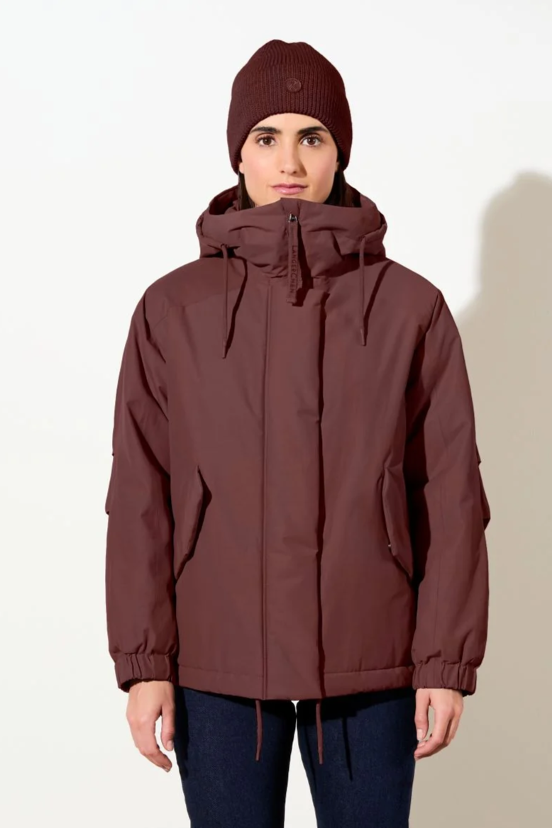 LangerChen womens vegan Parka Padded Short Burgundy