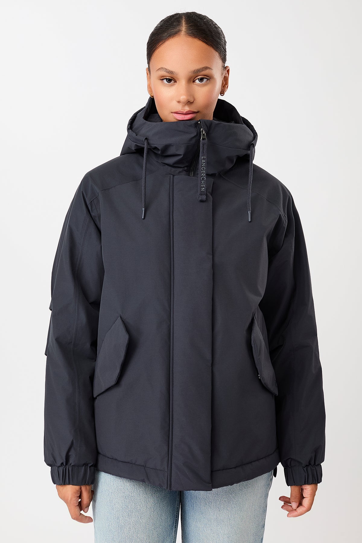 LangerChen womens vegan Parka Padded Short Navy