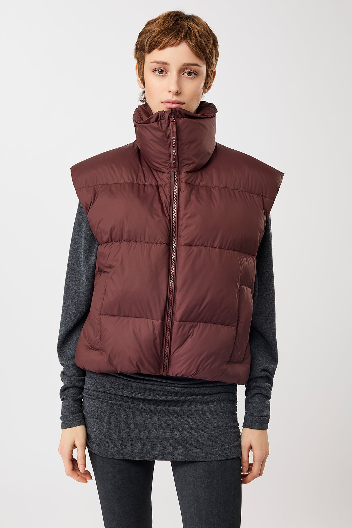 LangerChen Damen vegan Weste Quilted Padded Burgundy