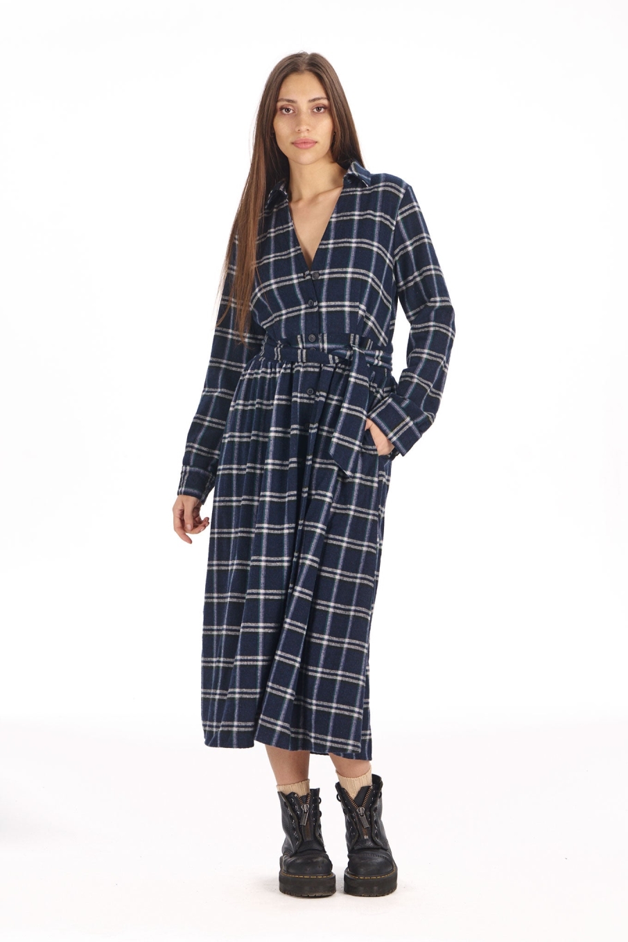 KOMODO Damen vegan Kleid Highland Navy Gr&Atilde;&frac14;n Kariert