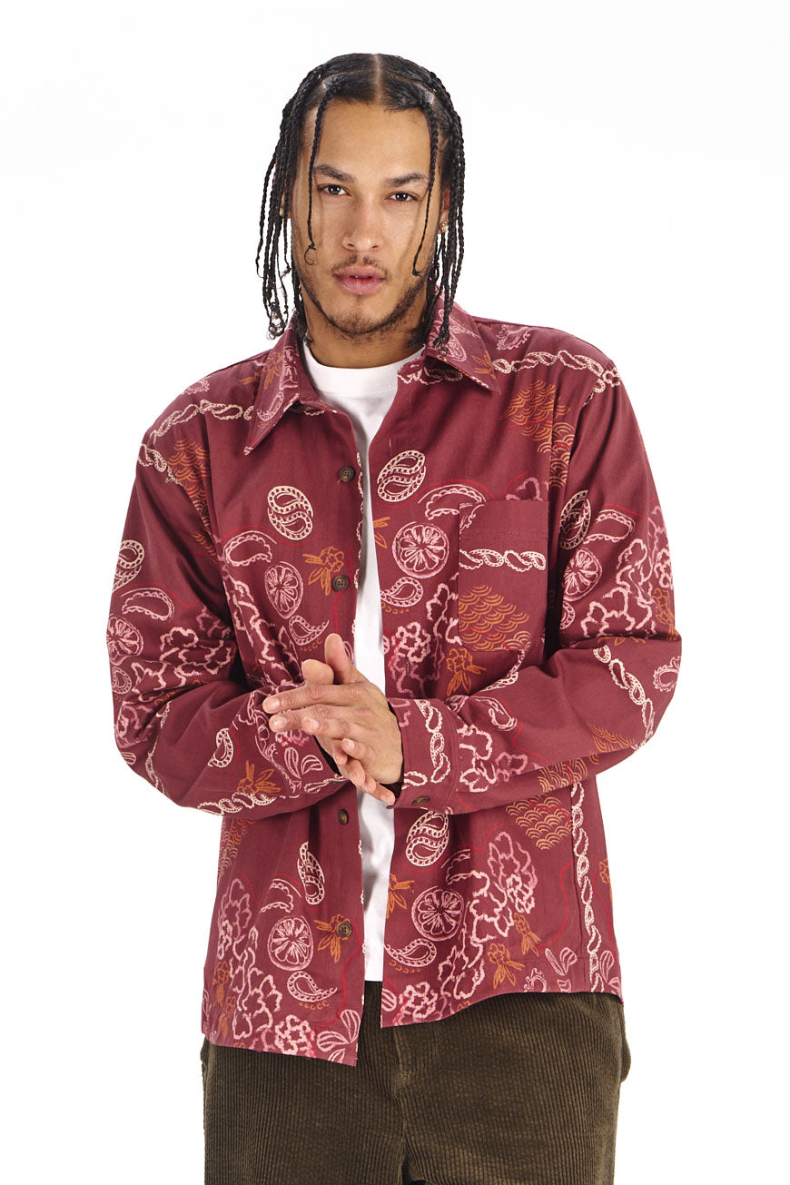 KOMODO Herren vegan Hemd Mit Bandana Print Burgunderrot