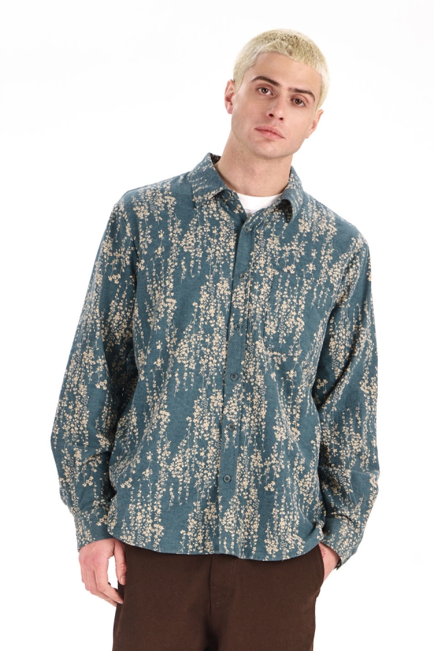 KOMODO Herren vegan Hemd Spectre Blau Mit Floralem Print
