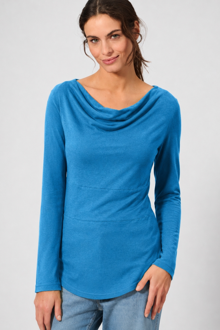 HempAge Damen vegan Langarm Top In Atlantikblau