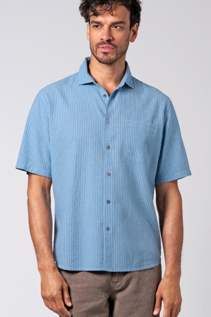HempAge Herren vegan Gestreiftes Kurzarm Shirt Gletscherblau
