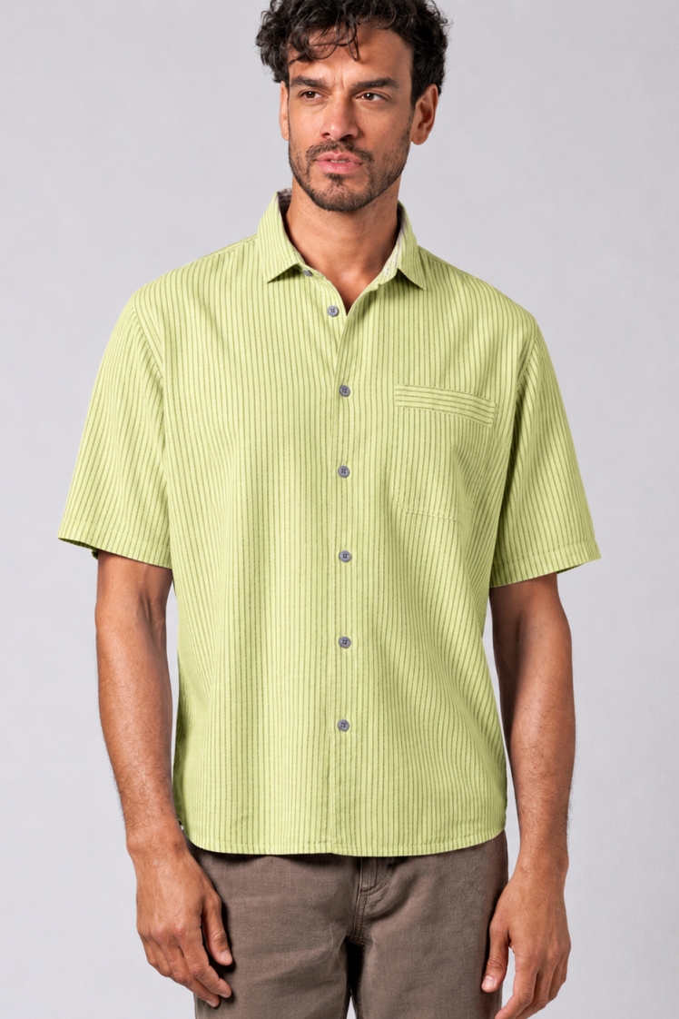HempAge Herren vegan Gestreiftes Kurzarm Shirt Bambusgr&Atilde;&frac14;n